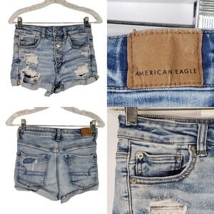 American Eagle Outfitters Women's Distressed Blue Denim Shorts